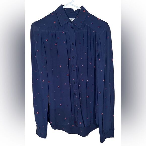 Joie‎ women’s shirt navy lady bug blouse long sleeve button down  size xs - Picture 1 of 7